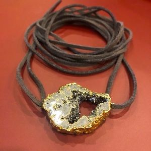 Handmade stone & leather choker necklace bracelet